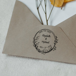 Modern Floral Save the Date Wedding Rubber Stamp