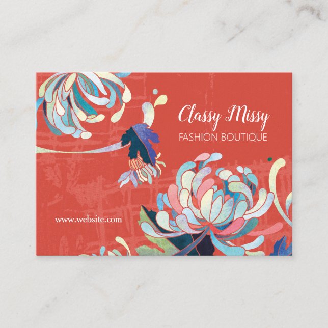 Modern Floral Scarlet Red Business Card (Front)