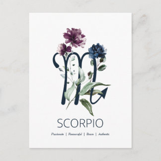 Modern Floral Scorpio Zodiac Symbol Postcard