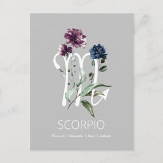 Modern Floral Scorpio Zodiac Symbol Postcard