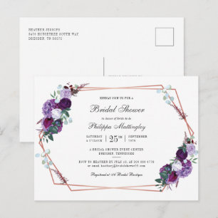 Modern Floral Script Geographic Bridal Shower Invitation Postcard