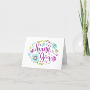 Modern Floral Script Thank You Card