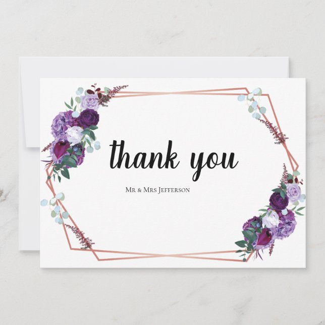 Modern Floral Script Wedding Thank You Card (Front)