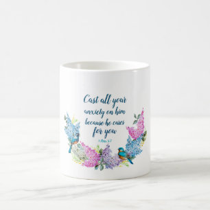 Modern Floral Scripture 1 Peter 5:7 Coffee Mug