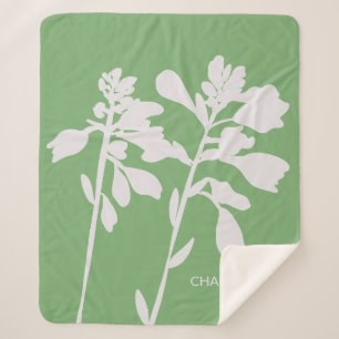 Modern Floral Silhouette Custom Name Sherpa Blanket