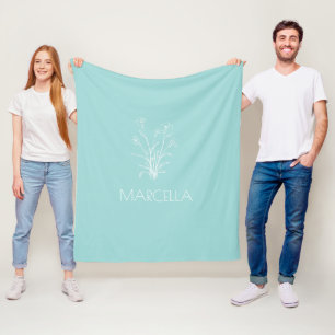 Modern Floral Sketch Custom Name Fleece Blanket