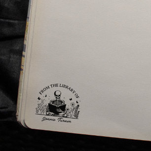 Modern Floral Skull Bookplate From the Library Of  Rubber Stamp
