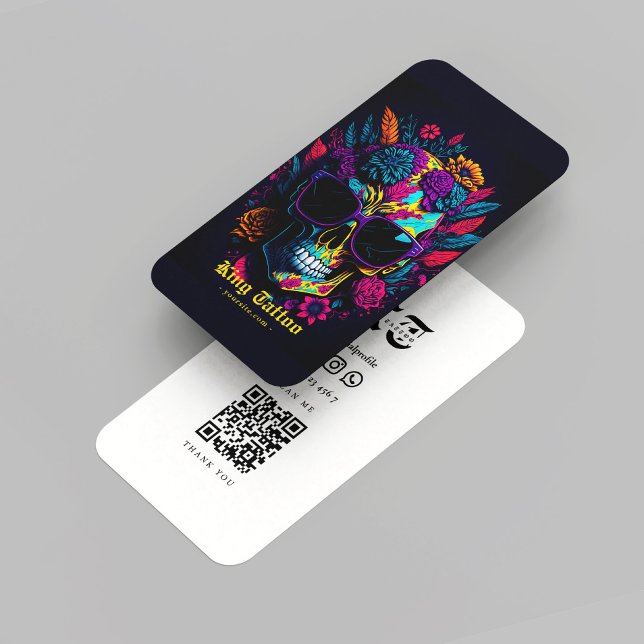 Modern Floral Skull Tattoo Artist Monogram Business Card (Modern Floral Skull Tattoo Artist Monogram Business Card
)