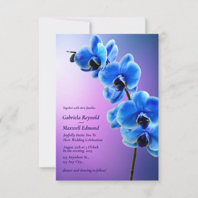 Modern Floral Sky Blue Orchids Wedding Invitation (Front)