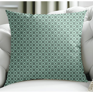 Modern Floral Small Plaid Pattern Light Teal Cushion