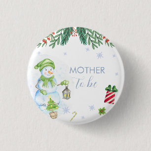 Modern Floral Snowman Mother To Be Baby Shower 3 Cm Round Badge
