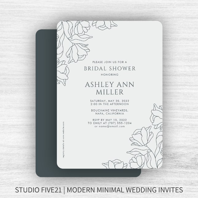 Modern Floral Space Grey Wedding Bridal Shower Invitation (Creator Uploaded)