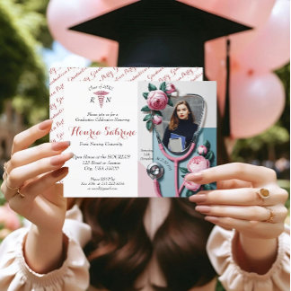 Modern Floral Stethoscope Graduation invitation Postcard