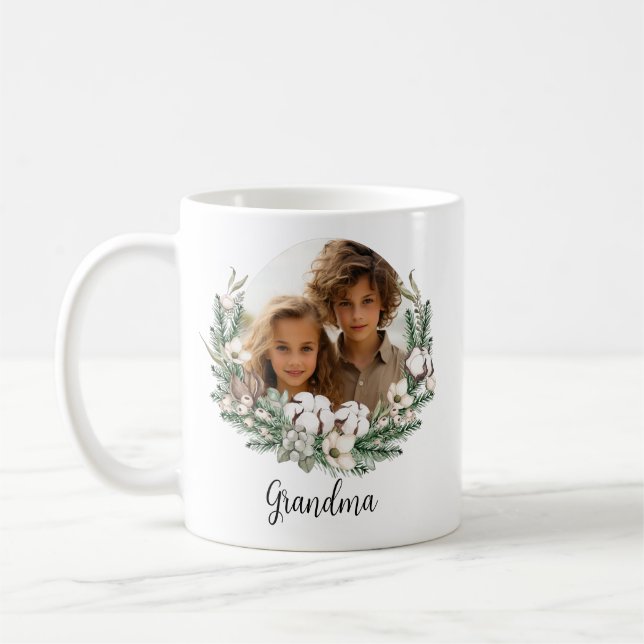 Modern floral stylish watercolor photo grandma  coffee mug (Left)