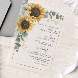 Modern Floral Sunflower Eucalyptus Wedding Vellum Invitations