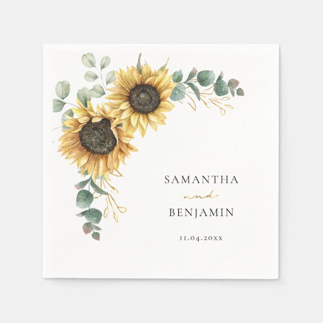 Modern Floral Sunflower Wedding Party Paper Napkin (Front)