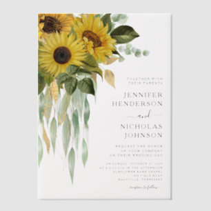 Modern Floral Sunflowers Wedding Vellum Invitations