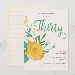 Modern Floral Surprise 30th Birthday Party Invitation