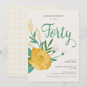 Modern Floral Surprise 40th Birthday Party Invitation