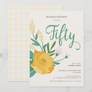 Modern Floral Surprise 50th Birthday Party Invitation