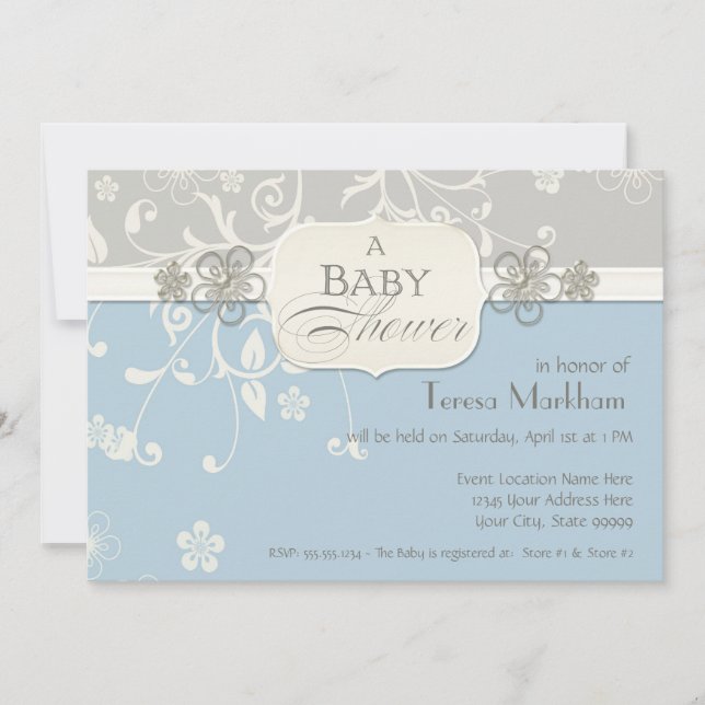 Modern Floral Swirl Flourish Bracket Baby Shower Invitation (Front)