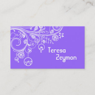 Modern floral swirls & birds purple business card