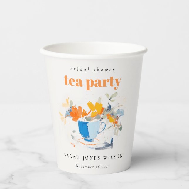 Modern Floral Tea Cup Bridal Shower Tea Party  (Front)