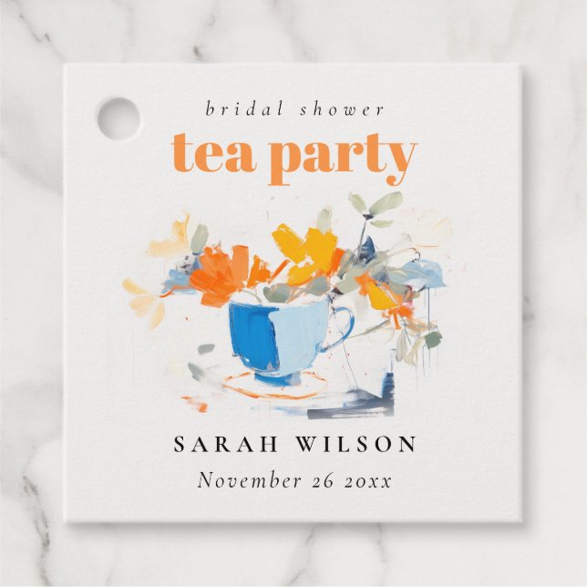 Modern Floral Tea Cup Bridal Shower Tea Party  Favour Tags (Front)