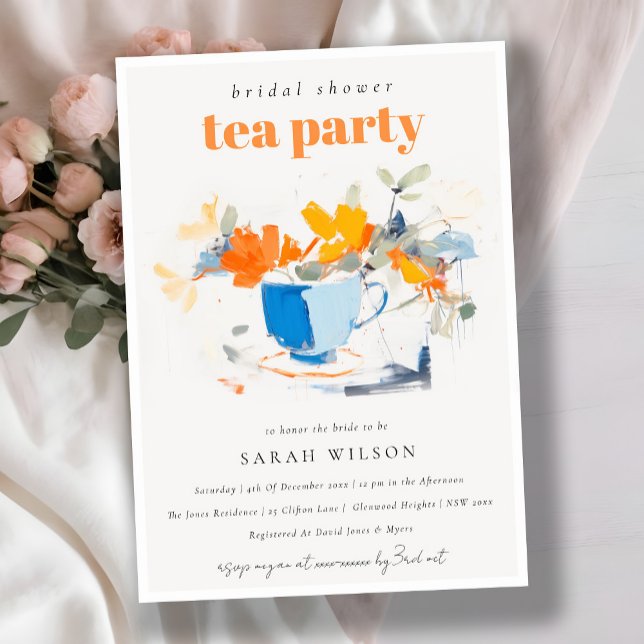 Modern Floral Tea Cup Bridal Shower Tea Party  Invitation (Creator Uploaded)