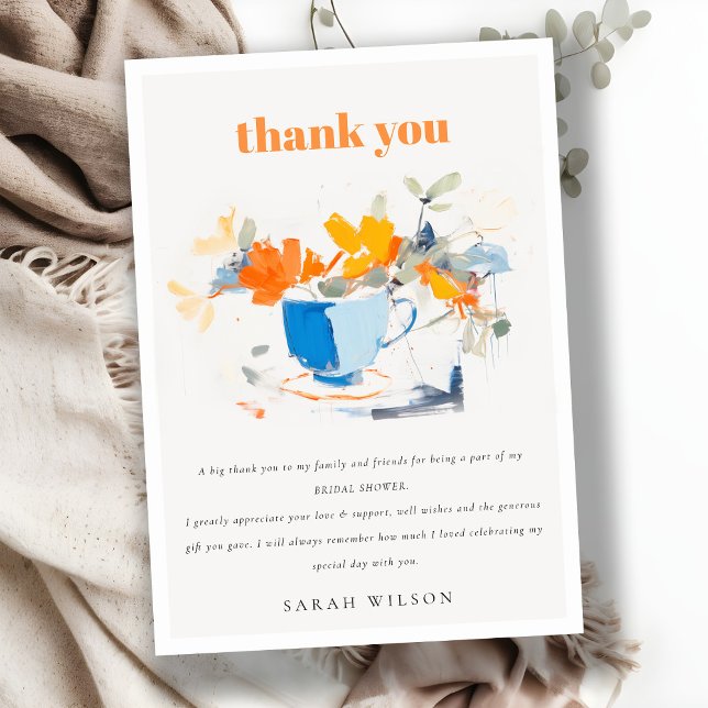 Modern Floral Tea Cup Bridal Shower Tea Party  Thank You Card (Creator Uploaded)