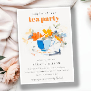 Modern Floral Tea Cup Couples Shower Tea Party  Invitation
