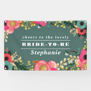 Modern Floral Teal Pink Large Bridal Shower Banner