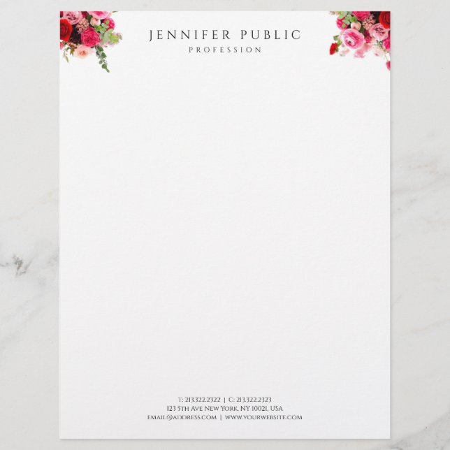Modern Floral Template Elegant Simple Professional Custom Letterhead (Front)