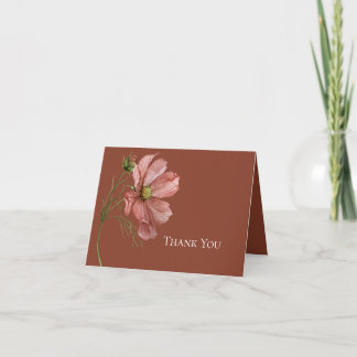 Modern Floral Terracotta Photo Wedding Thank You Card