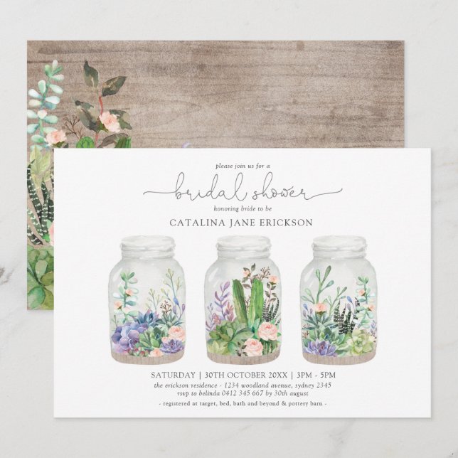 Modern Floral Terrarium Fiesta Bridal Shower Invitation (Front/Back)