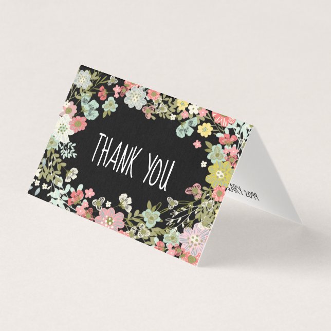 Modern Floral  Thank You Wedding Tent Cards (Front)