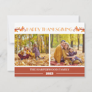 Modern Floral Thanksgiving Family photo Collage Holiday Card