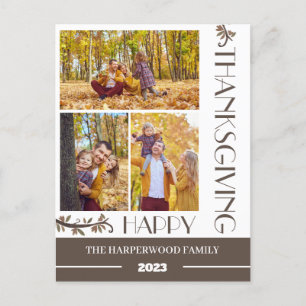 Modern Floral Thanksgiving Family photo Collage Holiday Postcard