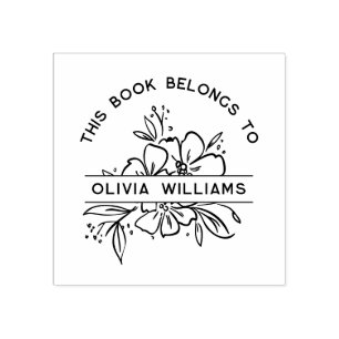 Modern Floral This Book Belongs To Custom Name Rubber Stamp