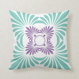 Modern Floral Throw Pillows:Purple Aqua Cushion