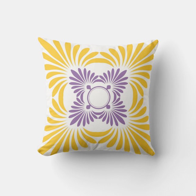 Modern Floral Throw Pillows:Purple Yellow Cushion (Front)