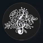 Modern Floral Treble Clef Black Music Lovers Large Clock<br><div class="desc">Modern Black Floral Treble Clef Music wall clock with a treble clef surrounded by flowers. Great gift for any music lover,  musician,  music merchandise or give it as as a gift to a music teacher.</div>