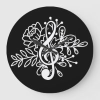 Modern Floral Treble Clef Black Music Lovers