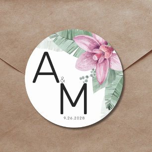 Modern Floral Tropical Wedding Classic Round Sticker