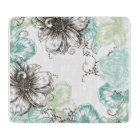 Modern Floral Vintage Graphic Flowers Aqua Black