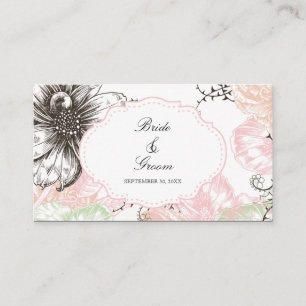 Modern Floral Vintage Graphic Flowers Pink Black Place Card
