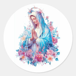 Modern floral Virgin Mary religious catholic  Classic Round Sticker