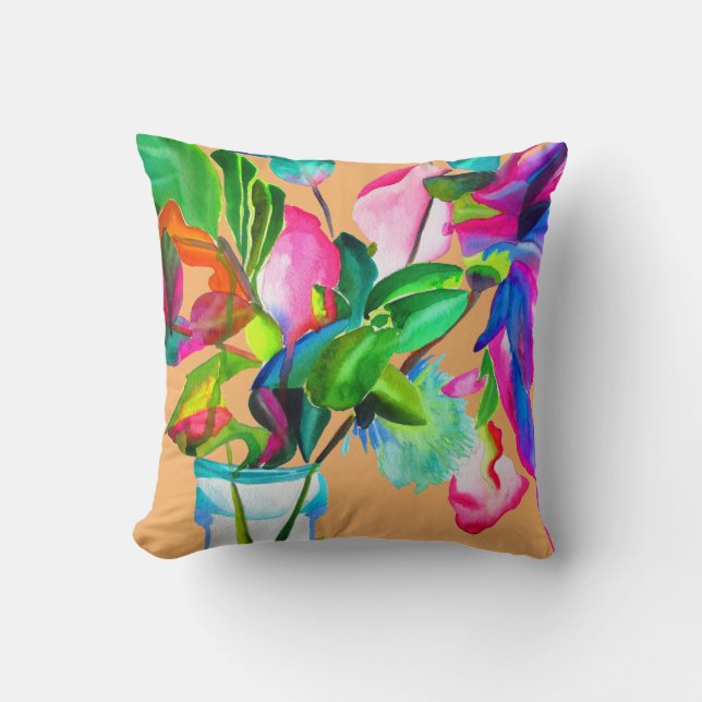 Modern floral watercolor art flowers cushion (Front)