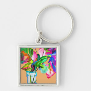 Modern floral watercolor art flowers key ring