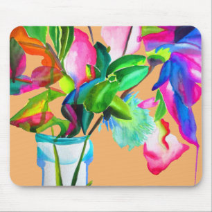 Modern floral watercolor art flowers mouse mat